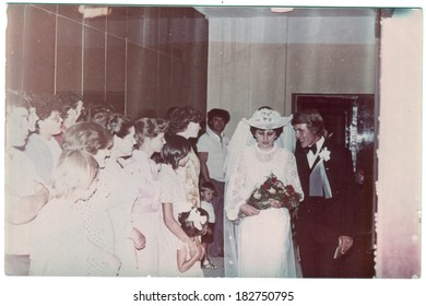 USSR, Petrapavlovsk  - CIRCA 1980s: An Antique Photo Shows Wedding Day