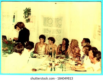 USSR, Petrapavlovsk - CIRCA 1980s: An Antique Photo Shows Wedding Feast