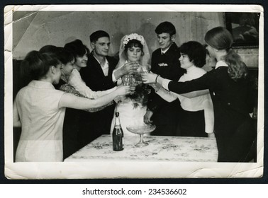 USSR, Petrapavlovsk - CIRCA 1980s: An Antique Photo Shows Wedding Day