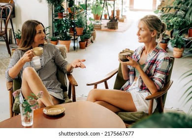 The Usual Confidential Conversation Between Two Women In A Coffee House Over A Cup Of Coffee.