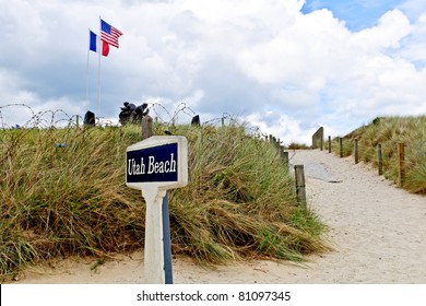 Utah Beach With Memorial Statue In Normandy France