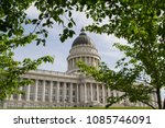 Utah State Capitol Building in Early summer in May 2018 with beautiful green leaves in Salt Lake City, Utah, USA 