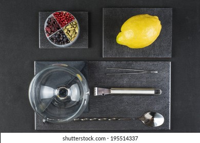 Utensils And Ingredients To Prepare And Garnish A Gin And  Tonic