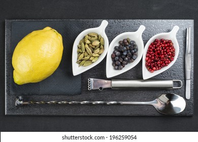 Utensils And Ingredients To Prepare And Garnish A Gin And  Tonic