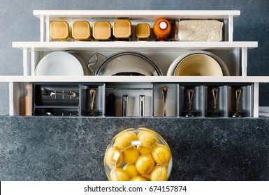 Utensils Organized In Kitchen Drawers