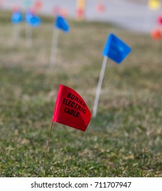 Utilities Location Flag Marking Underground Water, Electric, Telephone, Cable, Gas and Sewer Lines