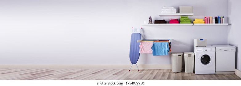 Utility Laundry Room Wall With Washing Machine