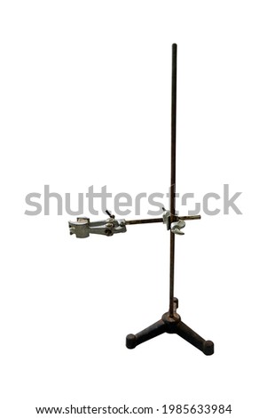 Utility Stand with clamp, Triangular Support Base Legs or Pipestem triangle isolated on white background. Basic glassware in a chemical laboratory.