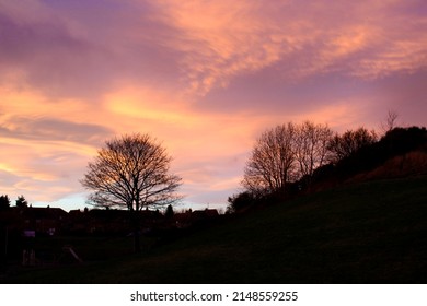 Utopian Sky With Silhouettes Of Houses