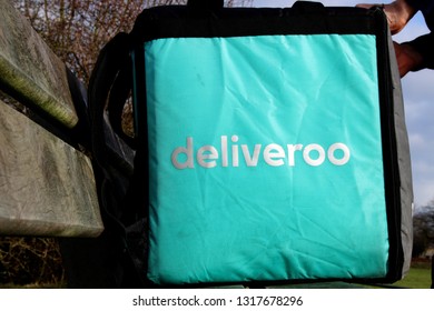 Utrecht, the Netherlands, February 19, 2019: Deliveroo person, waiting for the next order