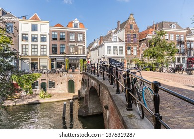 Utrecht, The Netherlands - July 17 2018: Bridge over the Oudegracht canal in summer sunshine
