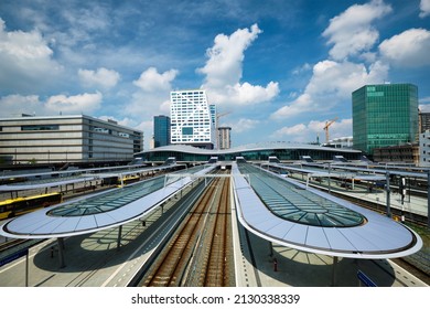 UTRECHT, NETHERLANDS - MAY 25, 2018: Utrecht bus and railway station Utrecht Centraal. Utrecht, Netherlands. The station is the largest and busiest in the Netherlands