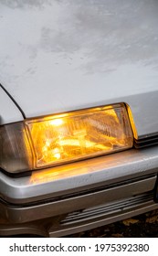 Utrecht, The Netherlands - November 1 2020 - Yellow Lights On Eighties Car - Citroën BX