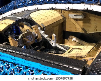 Utrecht, Netherlands - OCTOBER 2018:interior Of Life-size Lego Bugatti Chiron.  Lego World.