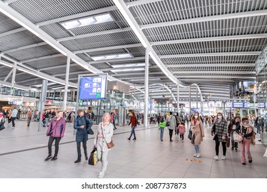 Utrecht, NL - OCT 9, 2021: Utrecht Central Station is the transit hub that integrates two bicycle parkings, two bus stations, two tram stops and the central railway station for Utrecht city.