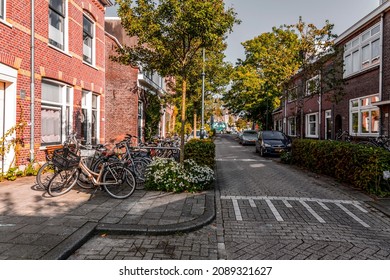 Utrecht, NL - OCT 9, 2021: Street view and traditional Dutch buildings in the historic center of Utrecht city - capital and most populous city of the province of Utrecht, NL.