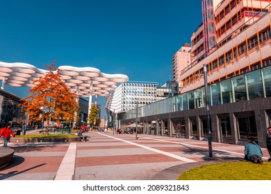 Utrecht, NL - OCT 9, 2021: Exterior of Hoog Catharijne The Mall next to the Central Train Station of Utrecht, Netherlands.