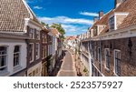 Utrecht town аerial drone view from above, typical Dutch street with traditional houses, Holland, Netherlands