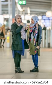 UTRECHT-MARCH 2, 2017. Islamic women with headscarf. Head coverings are common in Islamic countries. Women who live outside these countries are not usually required to wear it, but many still do.