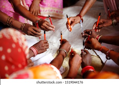 Uttar Pradesh, India 01 October 2017 Rural Village Women Studying Adult Education At Uttar Pradesh, India.