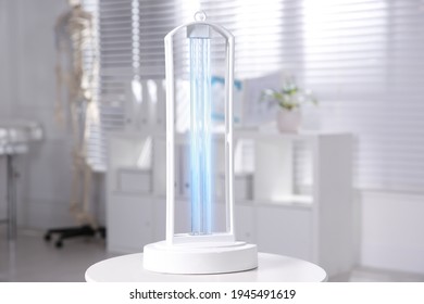 UV Lamp For Light Sterilization On White Table In Hospital