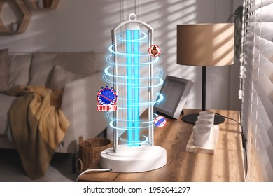UV Lamp For Light Sterilization On Table In Living Room