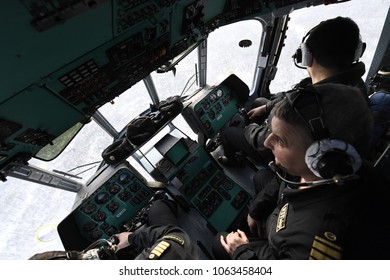 Uvatsky District, Tyumen Region, Russia, 03.14.2017. Work Crew Of The Helicopter MI-8 Airline Uteir.