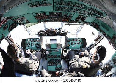 Uvatsky District, Tyumen Region, Russia, 03.14.2017. Work Crew Of The Helicopter MI-8 Airline Uteir.