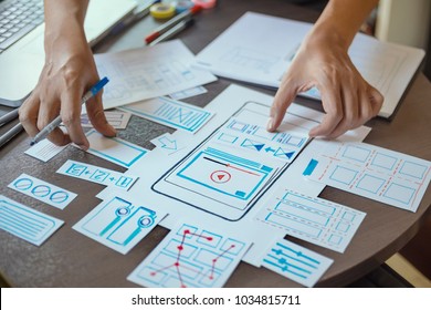 ux designer creative Graphic planning application development for web mobile phone . User experience concept. - Shutterstock ID 1034815711