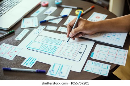 Ux Designer Creative Graphic Planning Application Development For Web Mobile Phone. User Experience Concept.