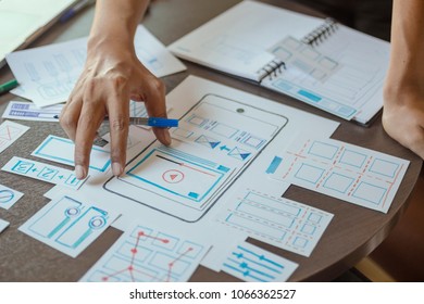 ux designer creative Graphic planning application development for web mobile phone . User experience concept.