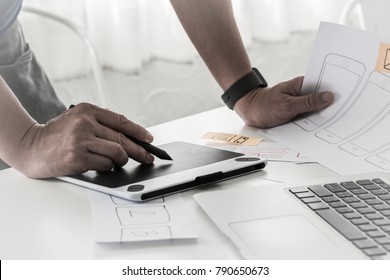 Ux Designer Designing Designers Web Brand Phone Smartphone Layout Geek Business Prototype Internet Goals Sketch Plan Write Idea Success Solution Concept 