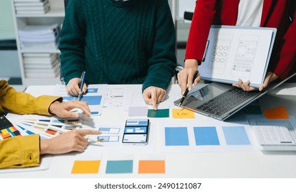 UX graphic designer planning application process development prototype wireframe for web smart phone. Creative digital development agency.
 - Powered by Shutterstock