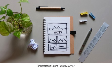 UX mobile application wireframe. Sketch, prototype, framework, layout future app design project. - Shutterstock ID 2203259987