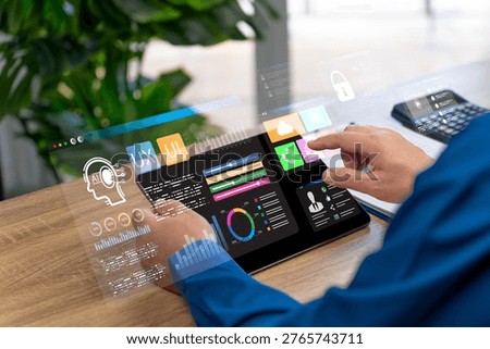 UX UI Design Process for Mobile Apps and Websites Concept, Businessman Using Tablet to Create User Interface, Product Design Based on Marketing Data and User Experience for Modern Digital Applications