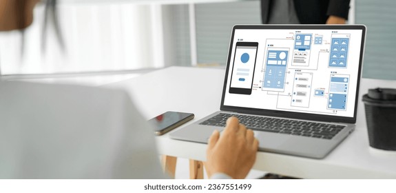 UX UI design process for modish mobile application and website . Creative prototype of wireframe for professional app developer .