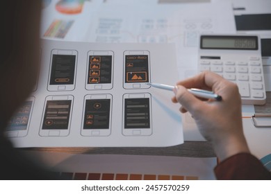 UX UI design process for modish mobile application and website . Creative prototype of wireframe for professional app developer .