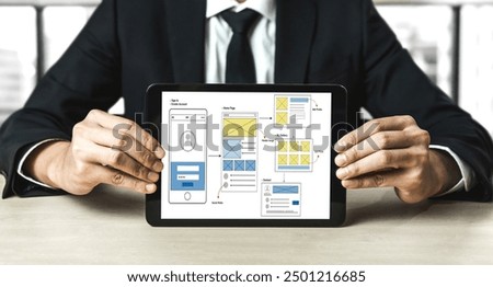UX UI design process for modish mobile application and website . Creative prototype of wireframe for professional app developer .