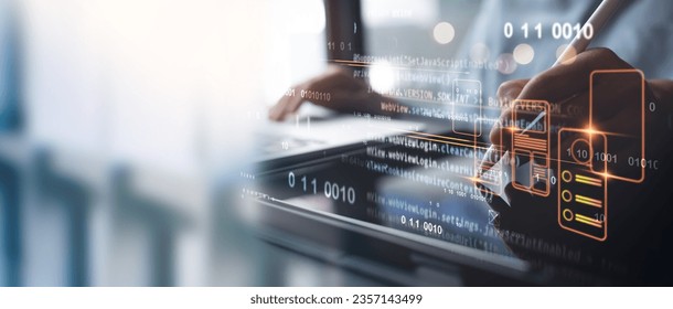 UX UI, Mobile app user interface designs, digital software technology development concept. Planning application process development prototype wireframe for mobile phone. User experience, computer code - Powered by Shutterstock