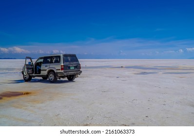 Uyuni, Bolivia - March 20, 2022 - Lexus SUV In The Uyuni Salt Flats