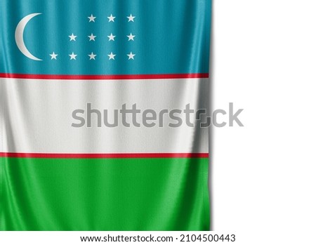 Uzbekistan flag isolated on white background. Close up of the Uzbekistan flag. flag symbols of Uzbek.