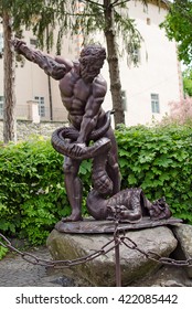 UZHGOROD, UKRAINE - MAY 01, 2016: Sculpture Of Heracles And Lernaean Hydra