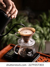 a V60 coffee in the making