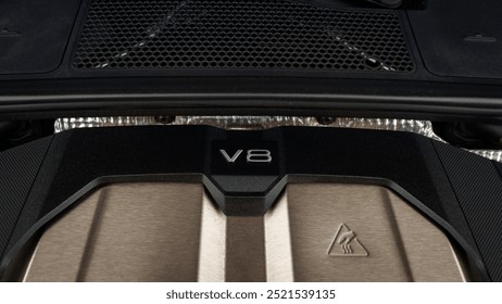 V8 badge on a car engine