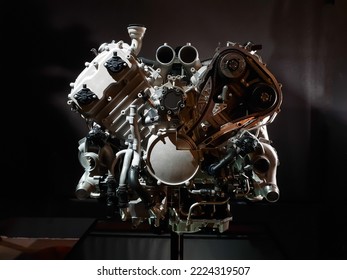 V8 car engine on the demonstration stand