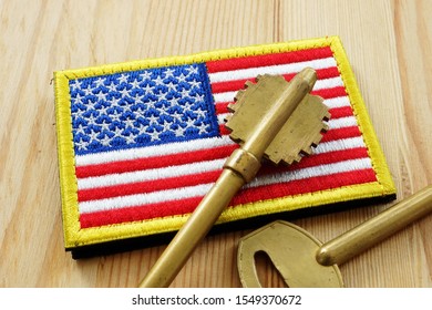 VA Home Loan And Mortgage. American Flag And Key.