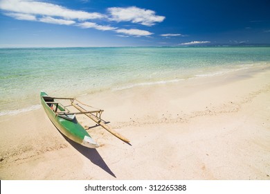 Va'a Samoa Canoe Or A Boat On The Beach With Clear Sky