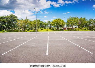 Vacant Parking Lot ,Parking Lane Outdoor In Public Park 