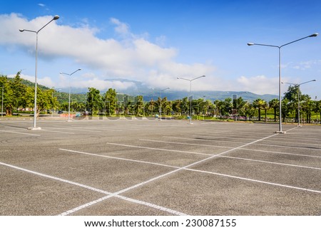 Vacant Parking Lot ,Parking lane outdoor in public park 