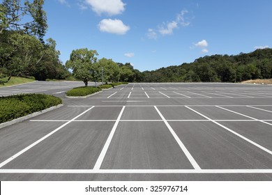 Vacant Parking Lot, Parking Lane Outdoor In Public Park 